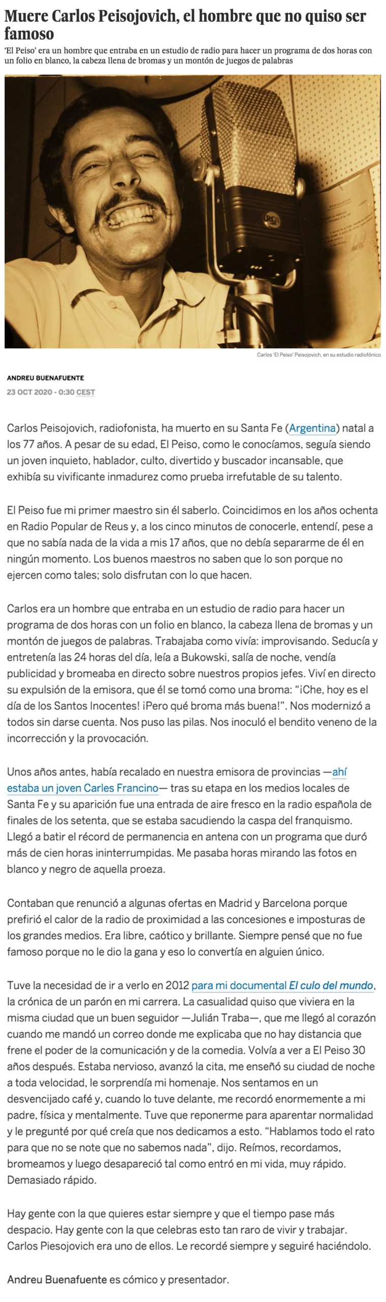 El hombre que no quiso ser famoso